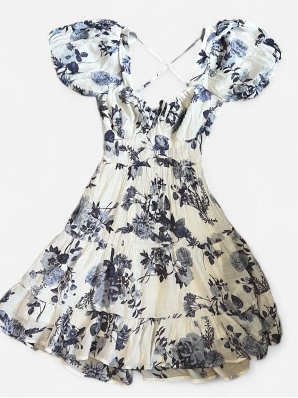 Women’s White Mini Dress with Blue Floral Print